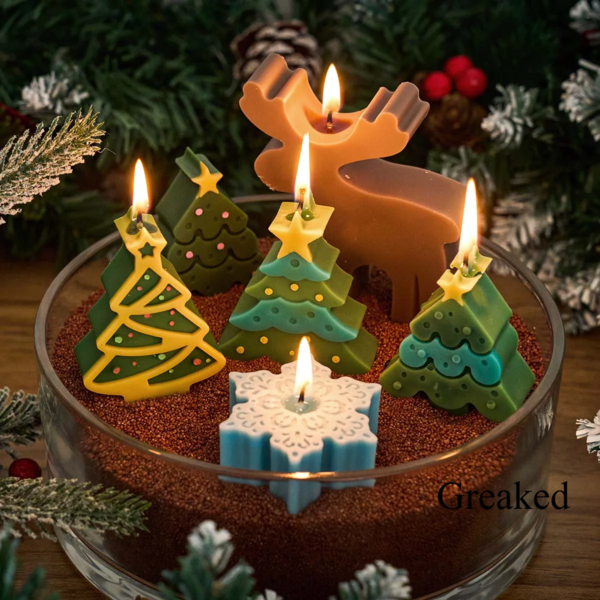 Greaked 3D Christmas Ornaments Silicone Candle Mold DIY Handmade Gingerbread Man Elk Snowflake Scented Candles Soap Craft Molds Home Dec 