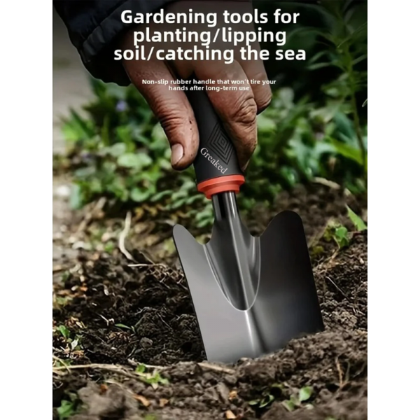 Greaked Metal Garden Trowel with Ergonomic Black Handle and Orange Trim - Perfect Tool for Planting Flowers and Vegetables 