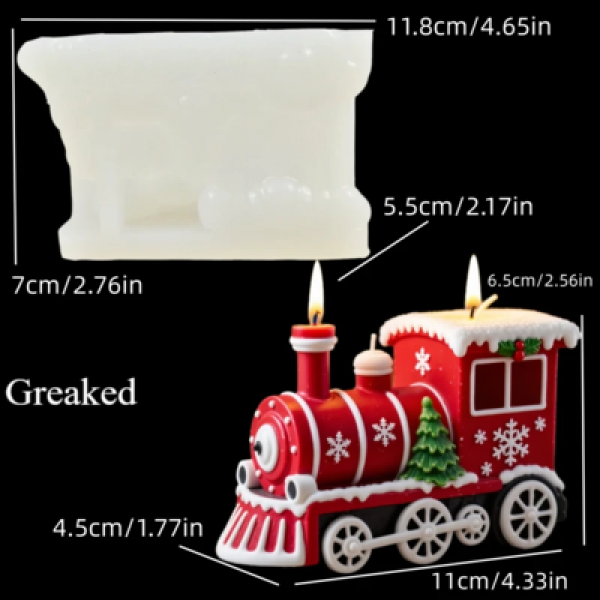 Greaked Christmas locomotive candle silicone mold Christmas tree snowflake Train gypsum mould New Year gift locomotive resin molds 