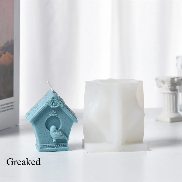 Greaked 3D House Candle Silicone Mold Cute Small House Scented Plaster Craft Mold DIY Bird Flower House Resin Casting Home Decorate Tool 